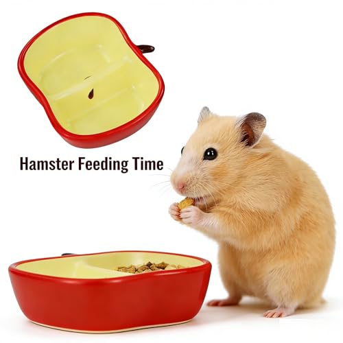 Hamster Food Bowl Ceramic, Cute Apple Pear Banana Shape Small Pet Feeding Dish, Easy to Clean Anti Flipping Guinea Pig Hamsters Food and Water Bowl, Small Animal Bowls for Dwarf, Parrots (Apple) - color: Apple