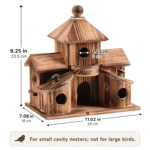 Bird Houses for Outside, 6-Hole Multi-Chamber Birdhouse for Small Birds | Cedar Wood Nesting Box, 1.22" Entrance Hole Fits Wrens & Chickadees, 11.02 x 7.08 x 9.25" Size, Garden & Backyard Placement