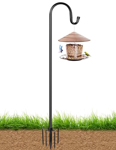 Bird Feeder Pole for Outdoor, 60 Inch Shepherds Hooks Heavy Duty Garden Pole for Hanging Plant Basket, Solar Light Lanterns, Garden Plant Hanger Stands with 5 Base Prongs - size: 60 Inch-1