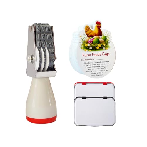 Egg Dater Kit, Date Stamp, 2 Fade-Resistant Inks (Red & Black), Stamper Pad, 50 Farm Fresh Eggs Instructions, for Chicken Duck Turkey Goose Eggs