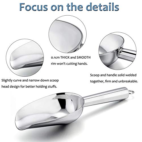 E-far Mini Ice Scoop Set of 2, 3 Ounce Stainless Steel Scoops for Freezer | Ideal for Ice Cube/Candy/Flour/Sugar, Metal Utility Scoop for Canister/Baking/Kitchen Pantry, Rust Proof & Dishwasher Safe - color: Silver