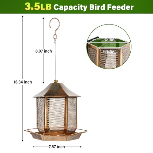 Bird Feeder, Heavy Duty Metal Bird Feeders for Outdoor Hanging, 3.5LB Extra Large Capacity Wild Birdfeeder for Garden Yard Outside Backyard - size: 3.5 pounds