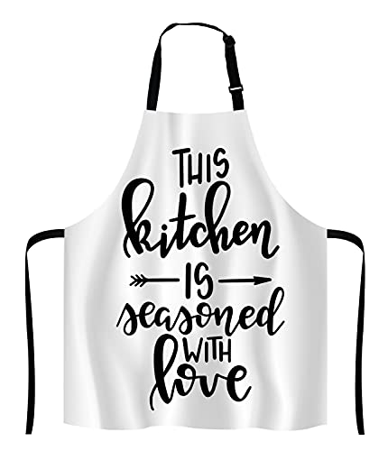 Inspirational Quote Adjustable Bib Apron, This kitchen is seasoned with love Cooking Kitchen Apron for Men Women - color: Multi Lf275