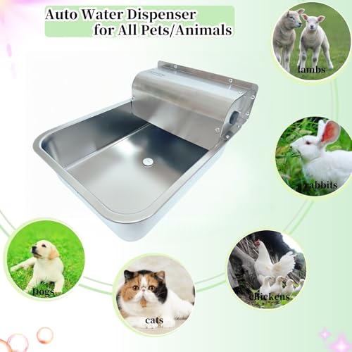 Automatic Dog Water Dispenser,Wide Mouth Design,Water Level Control | 11L Stainless Steel Outdoor Dog Water Bowl,with Float Valve Auto Refill for Dogs, Alpacas & Livestock,with 3/4" Brass Adapter - size: Large - Fixed Water Level