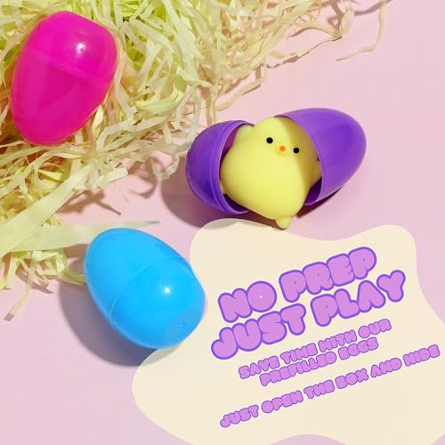 Easter Mochi Squishy Toys 36pcs | Prefilled Eggs with Mini Squishy Toys | Easter Shapes | Basket Fillers, Party Favors, Fidget, Stress Relief, Classroom Prizes, Goodie Bags, Easter Egg Hunt