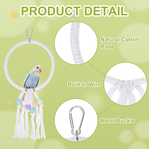 Bird Rope Perch Swing, Rope Ring Perch Standing Pole Accessory Climbing Swing Paw Grinding 14 Inch, (White) Intended for Parrot/Parakeet/Budgies/Cockatiels/Lovebirds - color: White, size: 14 Inch