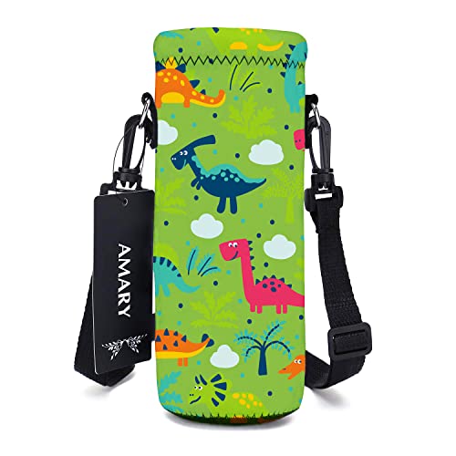AMARY 500ML Neoprene Water Bottle Carrier Bag with Adjustable Shoulder Strap,Insulated Water Bottle Cover for Stainless Steel/Glass/Plastic Bottles 16.9OZ (dinosaur) - color: dinosaur