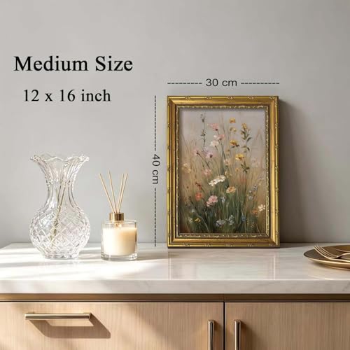 DR.RiftArt Vintage Wildflowers Wall Art, Gold Framed Rustic Floral Decor | Flower Field Meadow Landscape Painting, Canvas Prints, for Bedroom Living Room Office 12x16 inch - color: Vintage Wildflowers, size: 16"L x 12"W