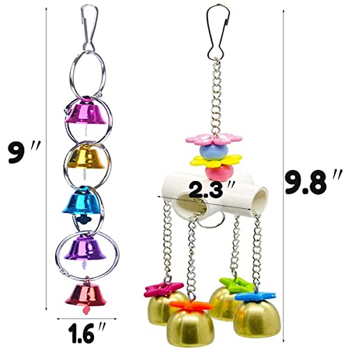 Bird Swing Bells Toy with Bell Chewing Hanging Ring Toy Cage Bite for Pet Budgie Parakeet Cockatiel Conure Macaw African Grey Eclectus Cockatoo Finches Lovebird Quaker Parrot Finch Canary