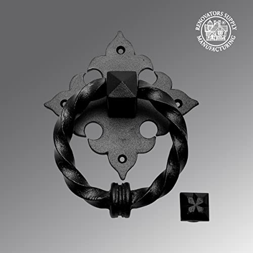 Renovators Supply Manufacturing Door Knockers for Front Door 7 in. Cast Iron Round Door Knocker with Mounting Hardware - color: Black Ring