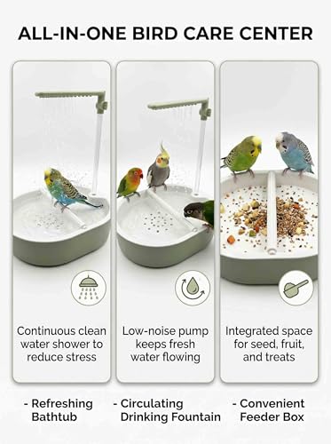 Automatic Parakeet Bird Bath with Pump,Adjustable Water Flow & Parrot Shower,USB Powered Bird Fountain Bathtub for Cage,Quiet Circulating Water System for Budgie,Lovebird (Green L) - color: Green L