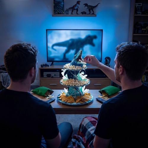 3 Tier Dinosaur Party Decorations Mosasaurus Dinosaur Cupcake Stand Decoration Mosasaurus Theme Cupcake Tower Cake Holder Table Display for Jungle Ocean Themed Birthday Party Supplies - style: Mosasaurus