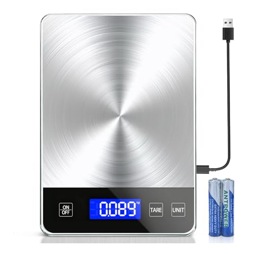 Food Kitchen Scale, 33lb Food Scale Precisely Measures Grams and Ounces for Baking and Cooking, 304 Stainless Steel Kitchen Scale for Food with LCD Display, Batteries Included - style: Rechargeable / 33lbs