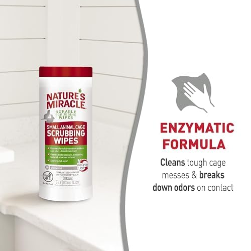 Nature's Miracle Small Animal Cage Scrubbing Wipes, 30 Count | Bio-Enzymatic Formula Helps Break Down Tough Stains & Odors, Cleans & Deodorizes Cages & Accessories, Safe For Pets and Home* - size: 24 Count (Pack of 1)