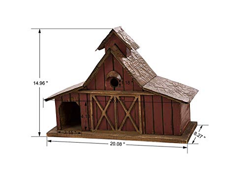 Glitzhome Bird Houses for Outdoors, 20.67" H Rustic Wooden Bird House Barn Design Hand Painted Birdhouse Extra-Large Bird Houses for Outsides - color: Washed Red
