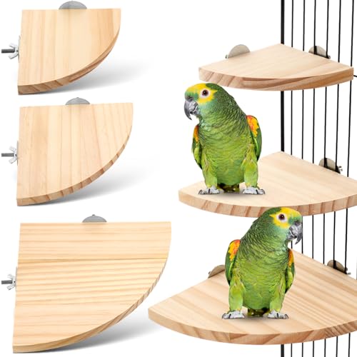 Wettarn 6 Pcs Bird Perch Platform Bird Corner Parrot Perch Corner Wooden Stand Sector Playground Cage Accessories Shelf for Parakeet Conure Cockatiel Budgie Gerbil Rat (Assorted Sizes,Platform) - color: Beige, size: 7.1 x 7.1 inches