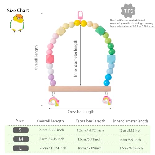 Birds Swing Parrot Hanging Toy Wooden Perch Bird Chew Toys for Love Birds，Parakeet，Cockatiel, Mynah, Budgerigar(Macaroon, Medium) - color: Macaroon