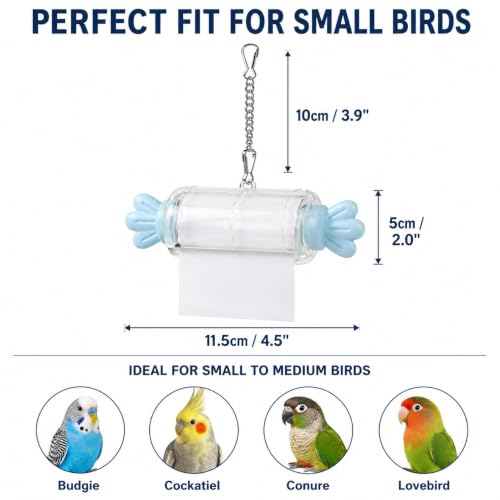 Bird Paper Roll Shredding Toy, 5 Refill Rolls, Parrot Chewing Toy | with Hanging Chain for Bird Cage, Foraging Chew Accessory, Fits Parakeet Cockatiel Conure Lovebird Canary, Small Medium Birds