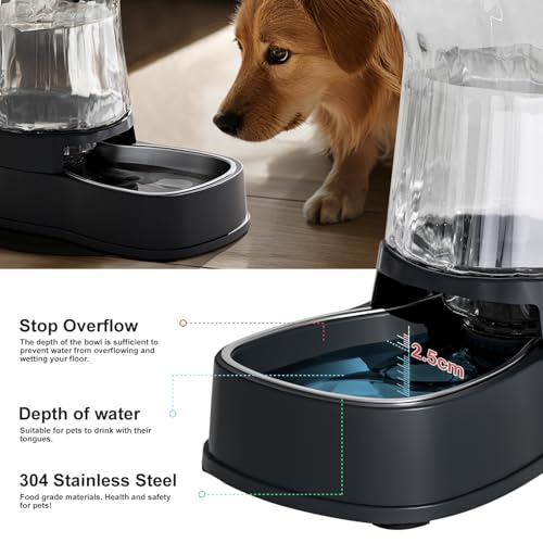 Gardner Pet Automatic Dog Water Dispenser Gravity Stainless Steel Water Waterer Feeder, 100% BPA-Free Large Capacity Water Feeding Bowls for Medium & Large-Sized Dogs,Cats, Other Pets -(2.1 Gallons) - color: Dark Grey, size: 2.1 Gallon