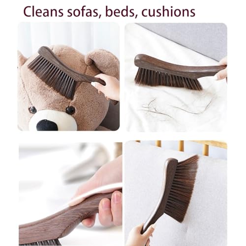 Hand Broom Brush, Dust Brush for Cleaning, Wood Block Hand Brush, Soft Bristle Cleaning Brush for Car Bed Furniture Clothes Garden Couch Draft (Curved Handle)