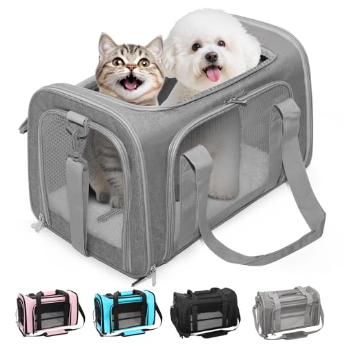Soft-Sided Cat Carrier 18x11x11 in Expandable Travel Pet Bag 15LBS | For Cats and Small Dogs with Anti-Scratch Mesh Washable Mat Collapsible Escape-Proof Airline Approved with Shoulder Strap - color: Gray, size: 11.0"L x 11.0"W x 18.0"H