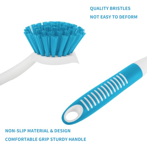 Dish Brush with Handle, 2 Pack Scrub Brushes, Blue | Built-in Scraper, For Cleaning Kitchen, Pots, Pans and Sink, Scrubber Washing Tools - color: Blue