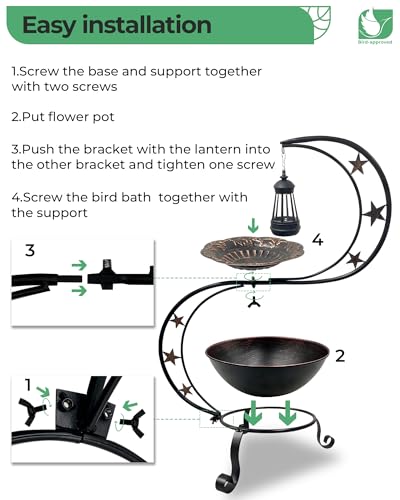 Solar Bird Bath with Flower Planter, S-Shaped Standing Garden Decor | Solar Glow, Hummingbird Embossed Bowl, 2-Tier Planter, Weather Resistant Metal, Garden Patio Accent