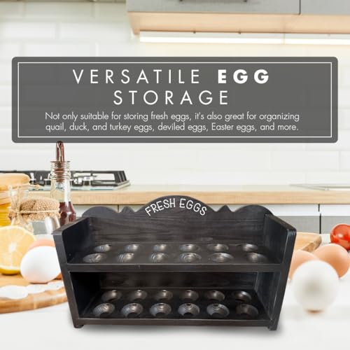 Black Premium Pine Wooden Egg Holder 2-Tier Durable 24-Egg Storage Solution Ideal for Modern and Rustic Kitchen Fresh Eggs