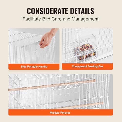 VEVOR 30-inch Flight Bird Cage, Stackable Bird Cage for Small Parrots Canaries Cockatiels Lovebirds Finches Budgies Conures Macaws Pet Travel Birdcage with Handle and Perches - color: White