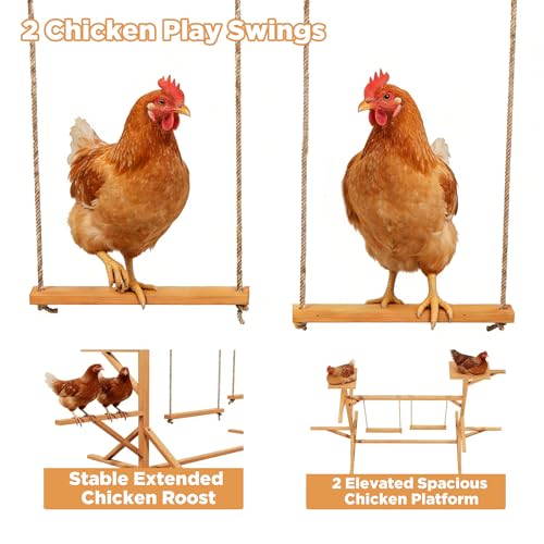 Wooden Chicken Roosting Bars Multi-Level Chicken Perch with Swings for Coop | for 8-12 Chickens, Let Chickens Run, Play & Stay Healthy, Ideal for Backyard Coops & Farms