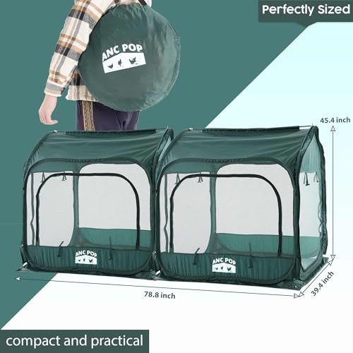 ANC POP 2Pcs Portable Chicken Run, Pop Up Chicken Tent for Small Animals Outdoor Gardening Net with 3 Doors and Handbag, Easy to Install and Storage, Green (80 x 40 x45) - size: 80 x 40 x45"