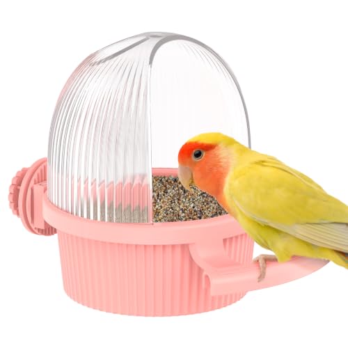 Pawfly No Mess Bird Feeder, Bird Cage Feeder, Bird Bowls for Cage, Bird Feeder for Cage, Bird Water Dispenser, Parakeet Feeder Waterer for Parrot, Cockatiel, Budgie & Lovebird,Pink - color: Pink