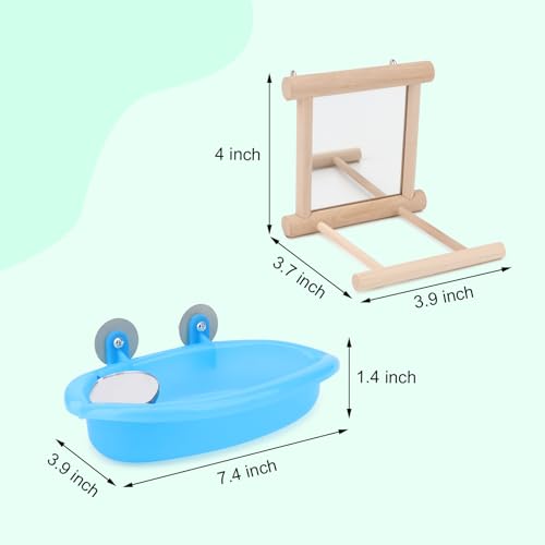 Wontee Bird Bath Parrot Bathing Tub Bird Mirror with Perch Toys for Budgies Parakeets Cockatiels Lovebirds Finches Canaries (Blue (B)) - color: Blue (B)