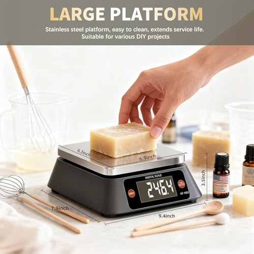 Kitchen Scales Digital Weight Grams and Ounces, YONCON KF-H8U Food Scale for Bakers, Candle and Soap Making, Baking Scale with Stainless Steel Large Platform, 22lb, 3*AA Batteries and AC Power Adapter