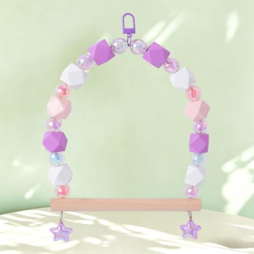 Birds Swing Parrot Hanging Toy Wooden Perch Bird Chew Toys for Love Birds，Parakeet，Cockatiel, Mynah, Budgerigar(Violet Pink, Medium) - color: Violet Pink