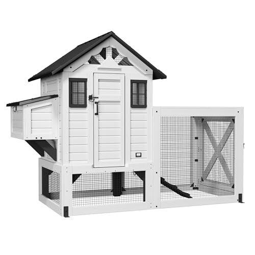 Backyard Discovery Sweetwater Cedar Wooden Chicken Coop for 4-6 Chickens with Run, Nesting Box, Automatic Door, Roosting Bars, Galvanized Steel Roof, Wire Mesh Protection, Ramp, Rooster and Hen House