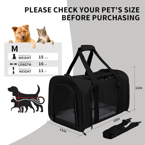 Carriers Soft-Sided Pet Carrier for Medium Large Cats Dogs Under 35Lbs,Breathable Mesh Ventilation Design,Airline Approved Cat Carrying Case(X-Large,Black) - color: black, size: 20.0"L x 13.0"W x 13.0"H