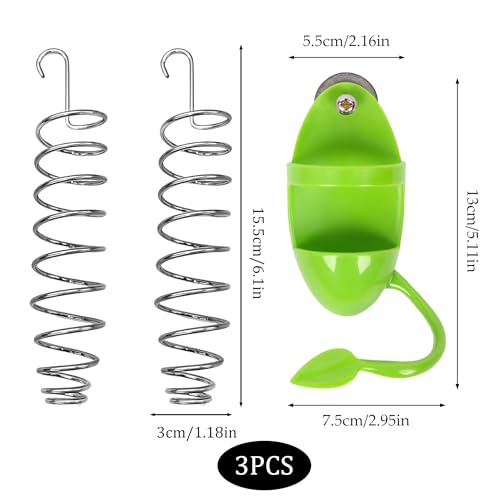 3pcs Bird Foraging Toys, Green Stainless Steel Bird Feeder Bowl, Hanging Fruit Veggie Holder Spring Parakeet Parrot Cage Accessories