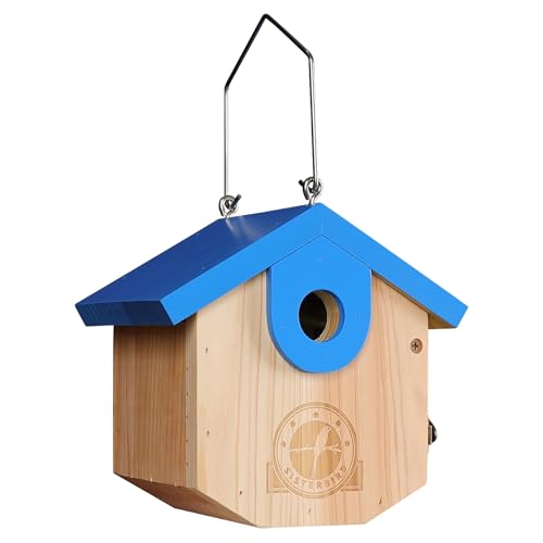 SISTERBIRD Wren Bird Houses for Outside Cedar Hanging Birdhouses for Outdoors 1-1/8" Entrance Hole Bird Houses for Outside Clearance Wooden Nesting Box Chickadee Predator Guard, Blue - color: Blue