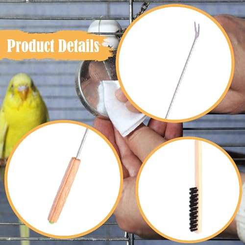 2Pcs Bird Cage Cleaners,Cleaning Fork and Brush Portable Removers Cleaning Tools for Parakeet Perch Stand Bird Droppings, Wood Handle - color: Wood Handle