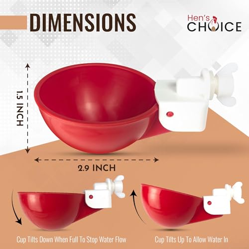 Hen's Choice™ - Large Automatic Chicken Waterer Cups, Poultry Water Kit (Red, 5) - color: Red, size: 5