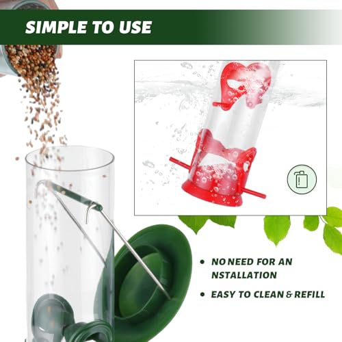 2 Packs Bird Feeder Tube Hanging Feeders, 6 Port Wild Bird Feeders Premium Hard Plastic with Steel Hanger Weatherproof and Water Resistant Great for Attracting Birds 18.2 Inches Large (Red + Green) - color: 2Packs-red&green