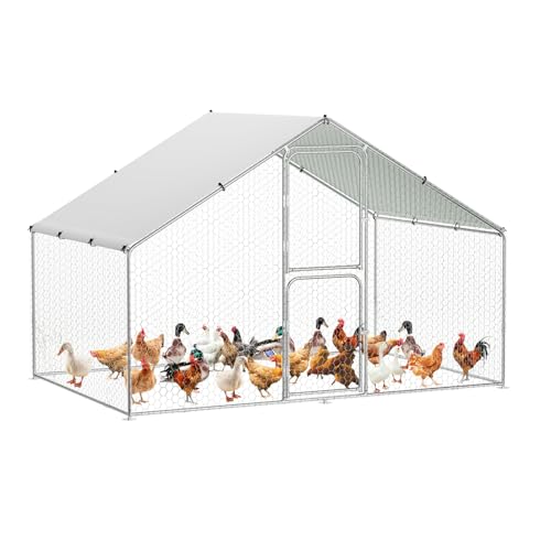 Large Chicken Coop Metal Chicken Run for 10 Chickens, Chickens Poultry Cage with Water Poof & UV Resistance Cover,Spire Roof with Double Lockable Doors for Outdoor Backyard,9.8'Wx6.5'Lx6.5'H - size: 9.8'W x 6.5'L x 6.5'H (1-Unit Coop)