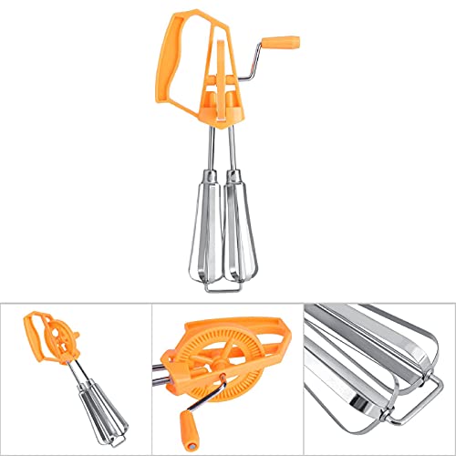 Egg Beater Hand Crank, Stainless Steel Manual Egg Whisk Mixer Handheld Rotary Hand Whip Kitchen Cooking Tool for Whisking Frothing Mixing (Orange) - color: Orange
