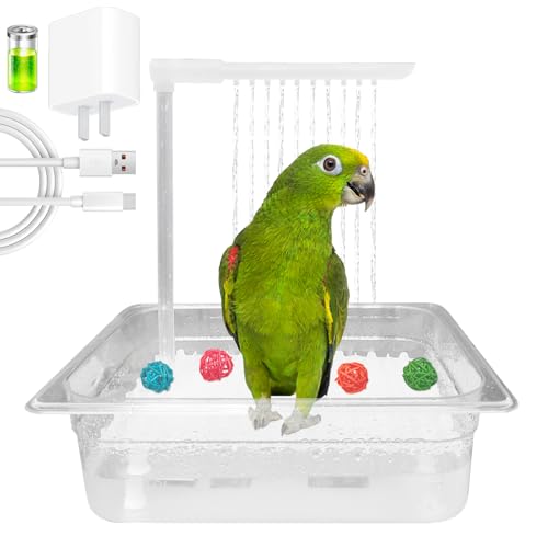 Parrot Bathtub Indoor Automatic Bath Shower with 180 ° Circulating Faucet Contains USB and Power Plug for Medium Birds African Grey Amazon Conure Parakeet Cockatiel Lovebird