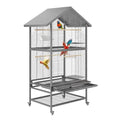 65.7 Inch Wrought Steel Bird Cage with Pull-Out Tray/Lock,Large Flight Cage with Feeding Bowl/Stand/360° Swivel Casters for Cockatiels, Greys, Parakeets, Budgies, Conures, Pigeons, Canaries, Lovebirds