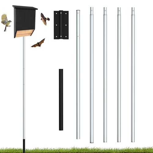 15' Aluminum Bat House Pole, Telescoping Purple Martin House Pole, 5-Section Design with 8-Hole Ground Socket for Wind Stability, Complete Outdoor Bat Bird House Pole Kit - size: 15 ft