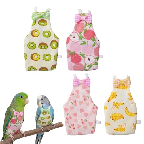 4 Pcs Bird Diaper Reusable Cute Parrot Diapers with Waterproof Inner for Cockatiel Budgie Canary Pet Bird