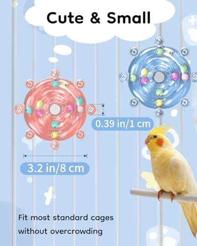 Pawfly 2 Pcs Bird Toys for Parakeets, Spinning Wheel Chew Toys, Interactive Spinner Rattle Parrot Toys, Cockatiel Toys, Bird Cage Accessories for Entertainment Chewing Exercise, Blue & Pink - color: Blue + Pink, size: 2 PC