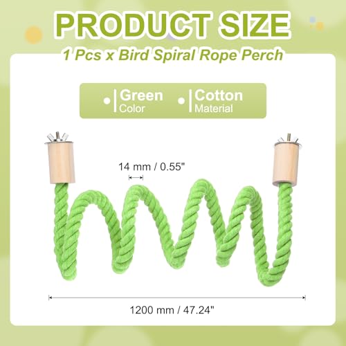 Bird Rope Perch Swing, Stand Rope Perch Standing Pole Accessory Climbing Swing Paw Grinding 47 Inch, (Light Green) Intended for Parrot/Parakeet/Budgies/Cockatiels/Lovebirds - color: Light Green, size: 47 Inch